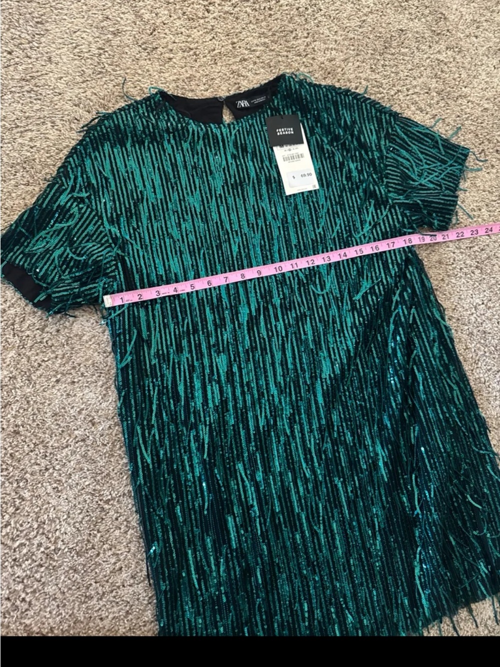 NWT ZARA Sequin Fringed Mini Dress in Green size Medium - Picture 11 of 12
